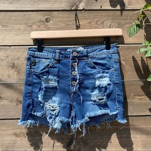 Distressed Blue Jean Shorts